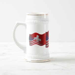 Jarra De Cerveza Bandera que agita Suizo-Americana