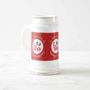 Jarra De Cerveza Bandera Roja Mexicana de AMOR Personalizada