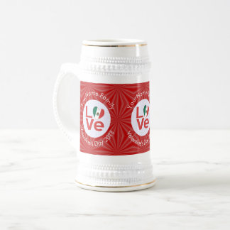 Jarra De Cerveza Bandera Roja Mexicana de AMOR Personalizada