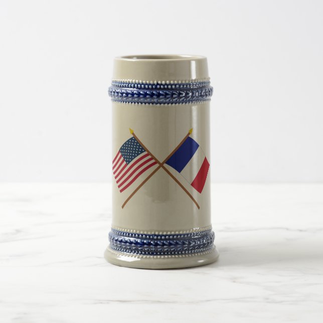Jarra De Cerveza Banderas cruzadas de Estados Unidos y Francia (Centro)