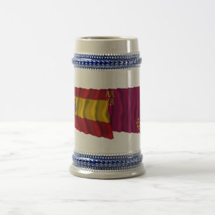 Jarra De Cerveza Banderas que agitan de España y de Murcia