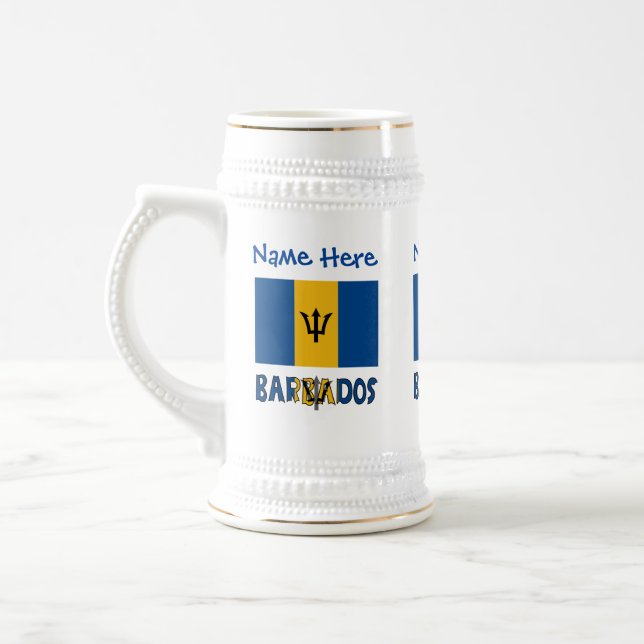 Jarra De Cerveza Barbados y la bandera de Barbados: Personalización (Izquierda)