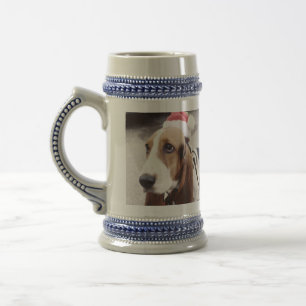 Jarra De Cerveza Basset Hound en el gorra de Santa