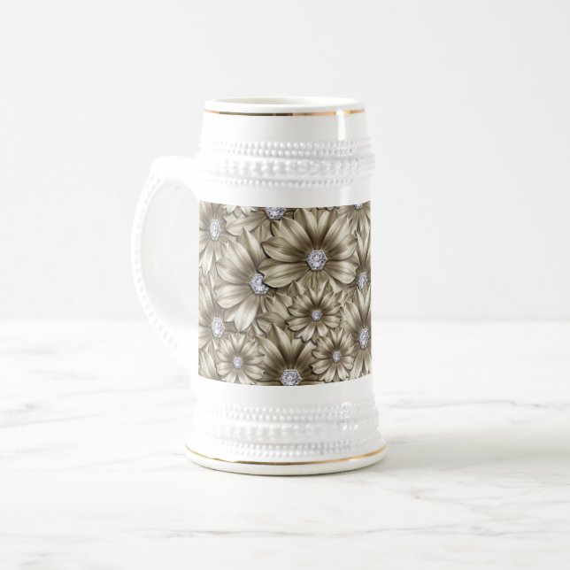 Jarra De Cerveza Beer Stein, flores de diamantes (Anverso izquierdo)