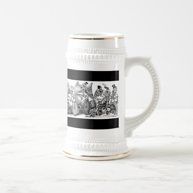 Jarra De Cerveza Bicyclists de Calavera circa último 1800's México (Derecha)
