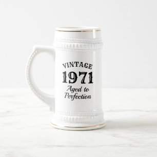 Jarra de cerveza blanca divertida de 1971 para reg