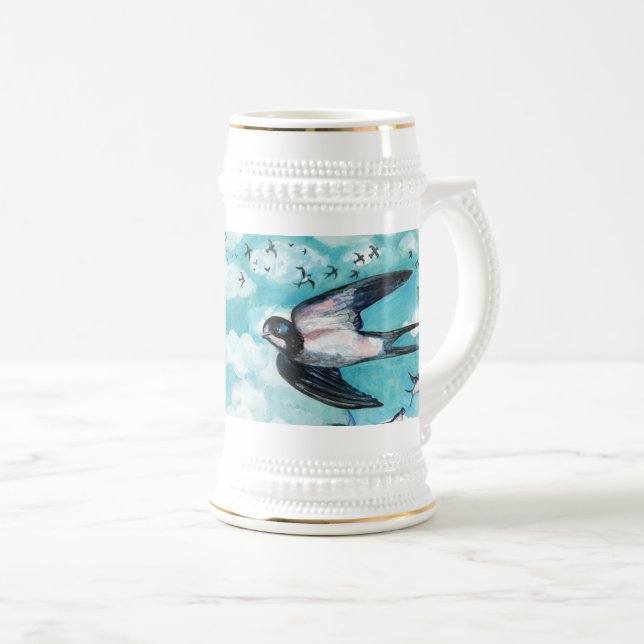 Jarra De Cerveza Bloque de golondrinas que vuelan (Anverso derecho)