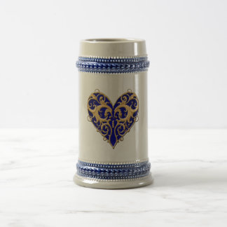Jarra De Cerveza Blue Filigree Heart Stein