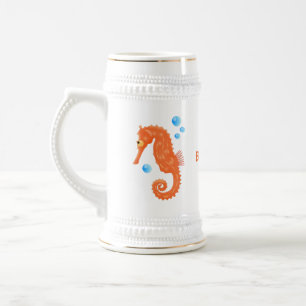 Jarra De Cerveza Bóbulas de caballito de mar naranja personalizado