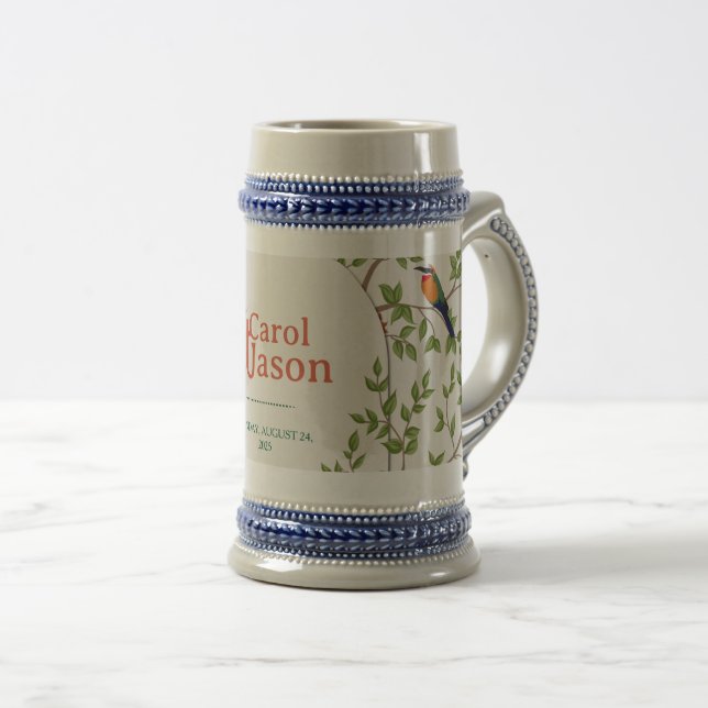 Jarra De Cerveza Boda Botánico Mug Personalizado - Novia Personaliz (Anverso derecho)