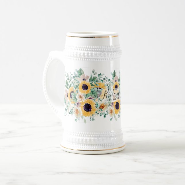 Jarra De Cerveza Boda de verano de girasoles Eucalyptus Greenerener (Anverso izquierdo)