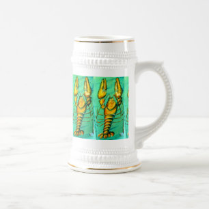 Jarra De Cerveza bogavante con cerveza de fondo verde stein