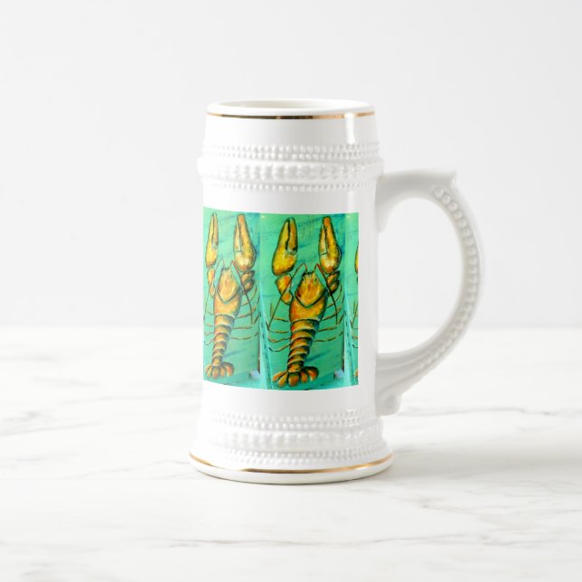 Jarra De Cerveza bogavante con cerveza de fondo verde stein (Derecha)