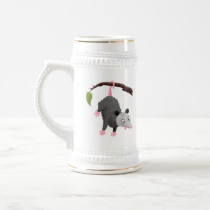 Jarra De Cerveza Bonito opossum colgando de un personalizado de suc
