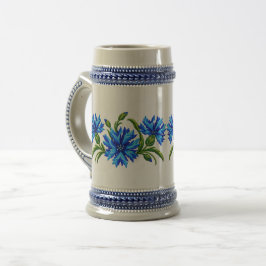 Jarra De Cerveza Bordado de Flores Azules de Aciano
