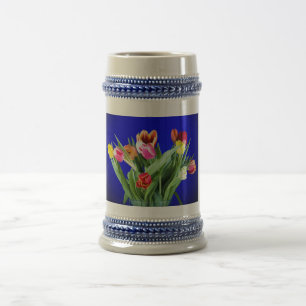Jarra De Cerveza Bouquet de tulipanes en azul