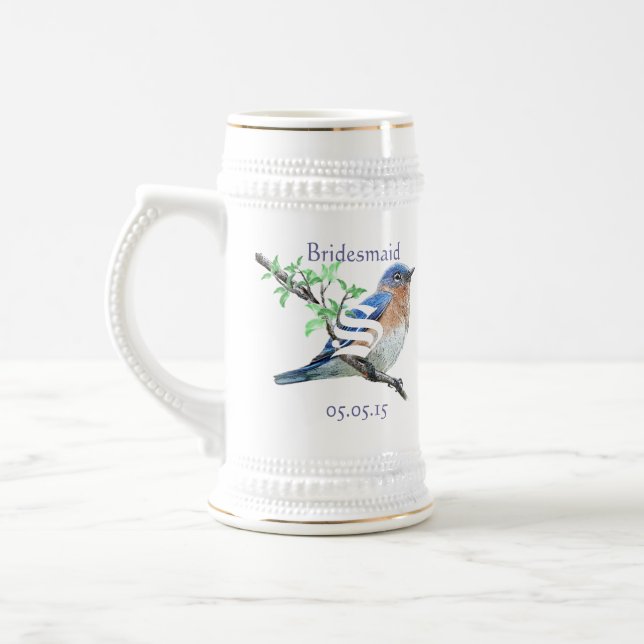 Jarra De Cerveza Bridesmaid Stein Boda Vintage Bluebirds (Izquierda)