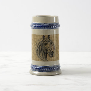 Jarra De Cerveza Caballo Cameo en Burlap