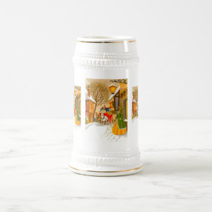 Jarra De Cerveza Caballos y carruaje en la nieve