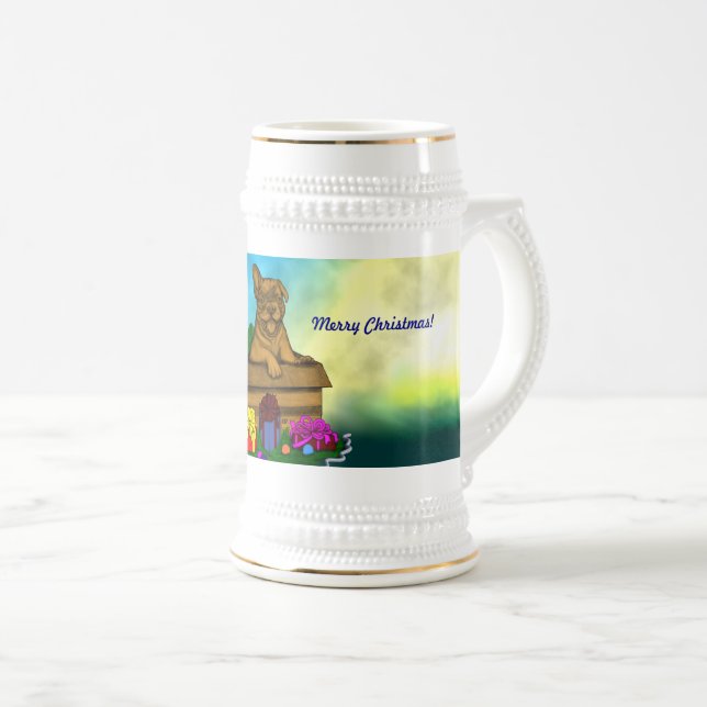 Jarra De Cerveza Cachorro en una caja , Feliz Navidad (Anverso derecho)