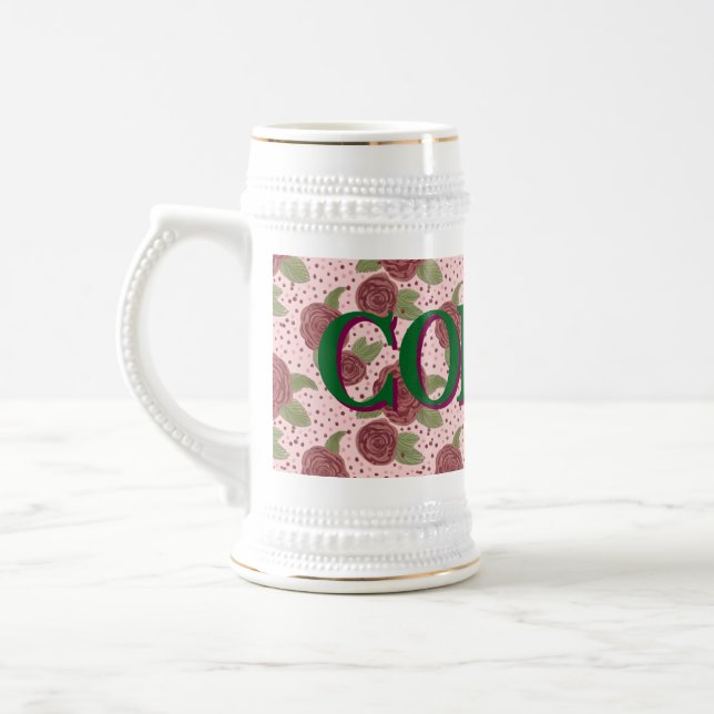Jarra De Cerveza Café Floral Mug - Nombre personalizado (Izquierda)