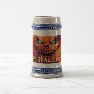 Jarra De Cerveza Calabaza con Cara de Terror entre Velas, Halloween