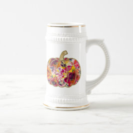Jarra De Cerveza Calabaza dorada y tazón de café con flores