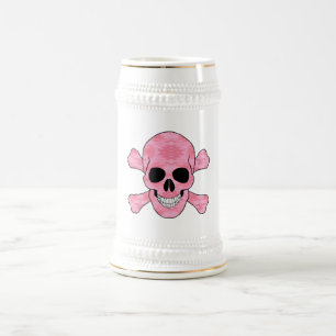 Jarra De Cerveza Calavera De Camuflaje Rosa Y Acero De Crossbone