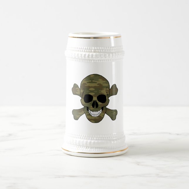 Jarra De Cerveza Calavera De Camuflaje Y Acero De Crossbone (Centro)