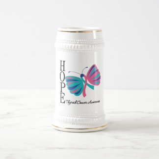 Jarra De Cerveza Cáncer de tiroides de la mariposa de la esperanza
