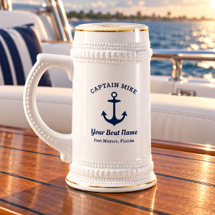 Jarra De Cerveza Capitán Náutico Nombre de Barco Personalizado Puer