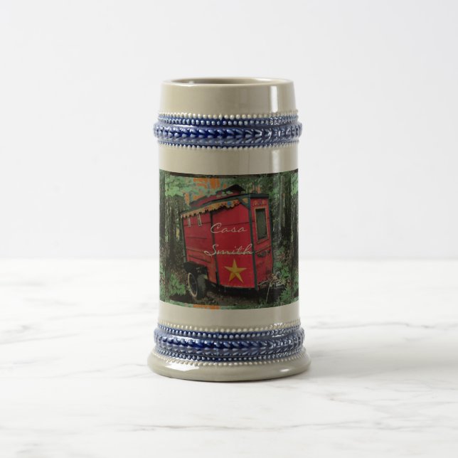 Jarra De Cerveza Caravana gitana roja personalizada (Centro)