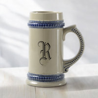Cerveza cerámica gris y azul Stein con Personaliza