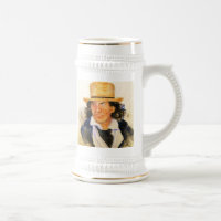 Cerveza Stein con el hombre en el gorra de paja