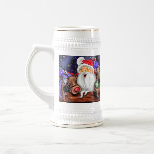 Jarra De Cerveza Cerveza Stein Gift Santa con renos Diversión (Izquierda)