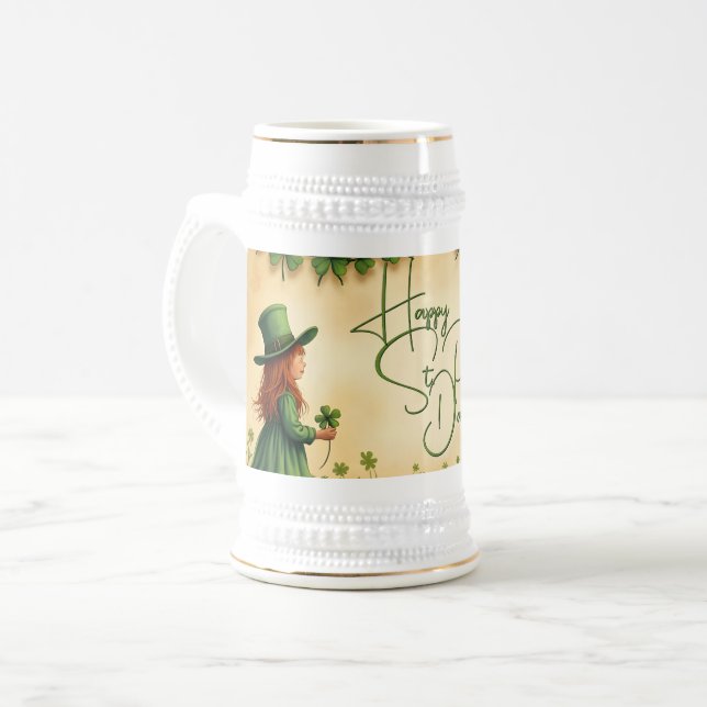 Jarra De Cerveza Chica del Día de San Patricio con Shamrock (Anverso izquierdo)