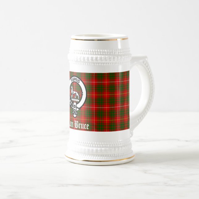 Jarra De Cerveza Clan Bruce Escudo Badge & Tartan Personalizado (Anverso derecho)