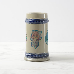 Jarra De Cerveza Combo Kawaii Anime, Ballena Azul Adorable y Octo-V