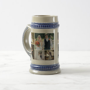 Jarra de cerveza con collage de fotos de boda pers