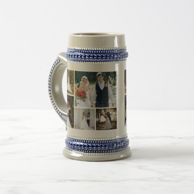 Jarra de cerveza con collage de fotos de boda pers (Anverso izquierdo)