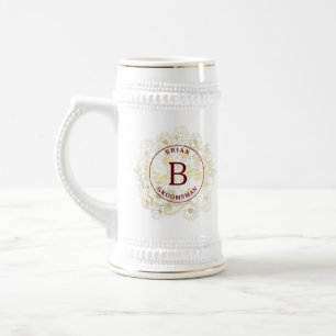 Jarra de cerveza con monograma de padrino elegante