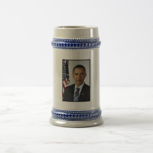 Jarra de cerveza con retrato presidencial de Barac