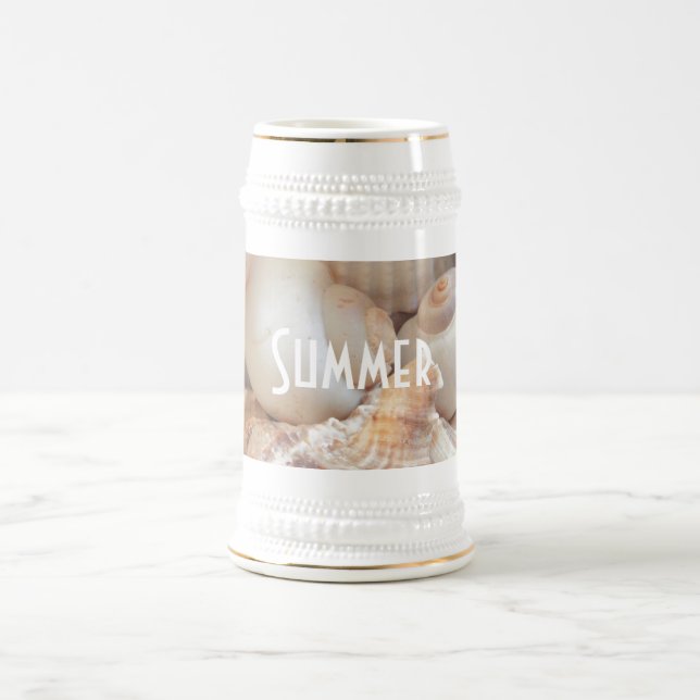 Jarra De Cerveza conchas marinas, playa veraniega tropical romántic (Centro)