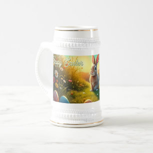 Jarra De Cerveza Conejito de Pascua y Huevos Coloridos en la Magia 