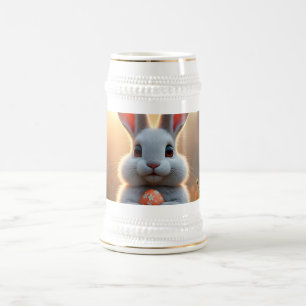 Jarra De Cerveza Conejo feliz de Pascua en la magia de la primavera
