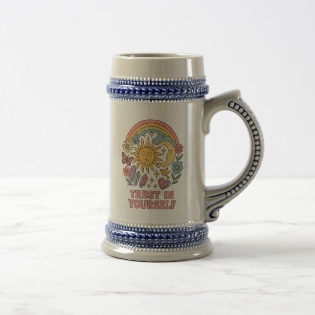 Jarra De Cerveza Confianza en usted mismo - Sol psicodélico retro y (Derecha)