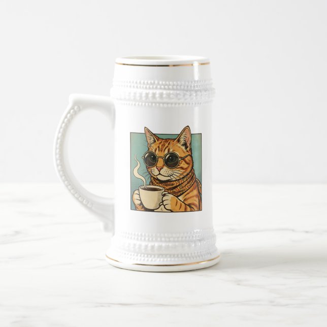 Jarra De Cerveza Cool Cat Coffee Retro Style Design for Cat Lovers (Izquierda)