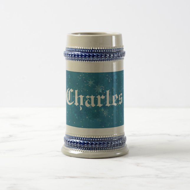 Jarra De Cerveza Copos de nieve azules de invierno personalizados (Centro)
