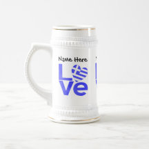 Corazón de bandera griega personalizada azul AMOR