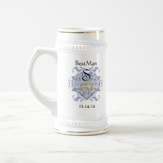 Jarra De Cerveza Corazón de votos de boda con monograma